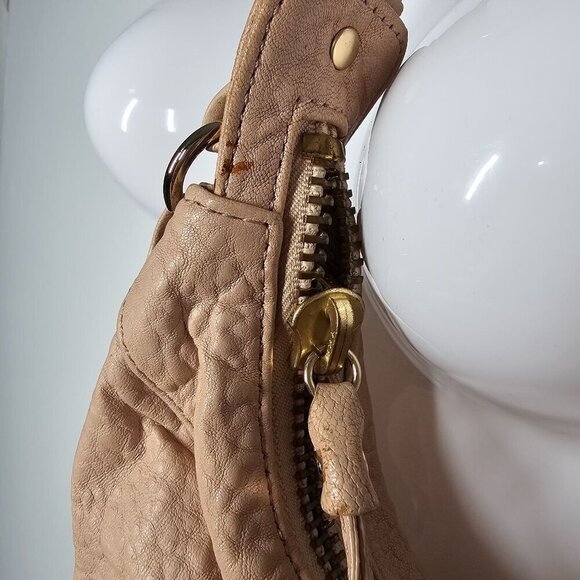 Tre Vero Beige‎ Leather Shoulder Bag Tan Chain Strap Pockets 10"x13.5" - Picture 4 of 14